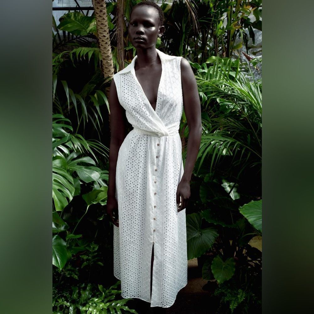 Zara Openwork Anglaise Embroidered Dress White New Large
